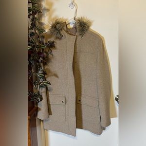J. Crew Hooded Wool Coat in Oatmeal, Size  10